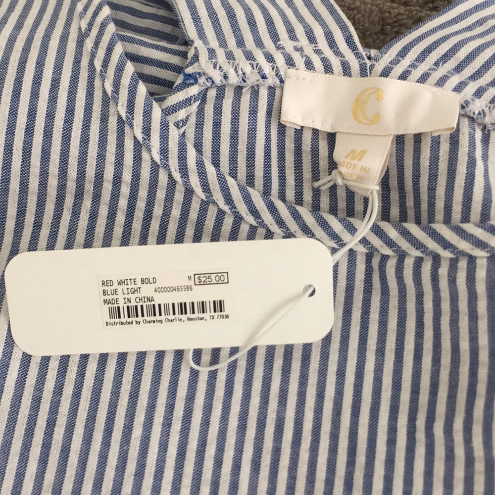 Charming Charlie Light Blue and White Striped Ruffle Tank Top - Picture 4 of 6
